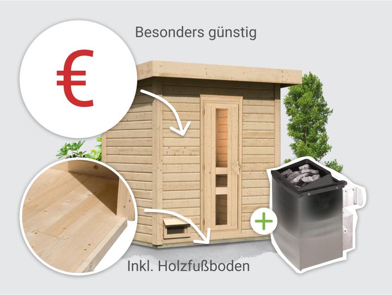 Osb smart choice Saunahaus Hella 1 38 - inkl. 9 kW Ofen integr. Steuerung - inkl. Dacheindeckung un