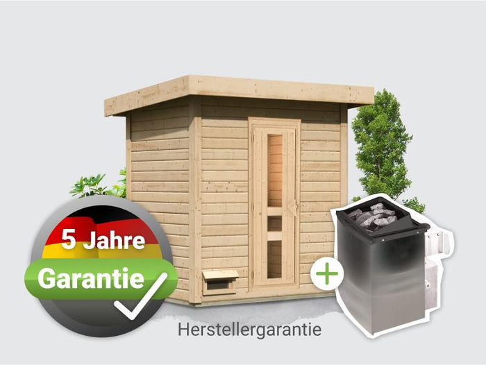 Osb smart choice Saunahaus Hella 1 38 - inkl. 9 kW Ofen integr. Steuerung - inkl. Dacheindeckung un