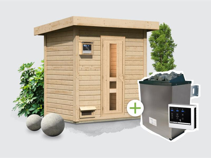 Osb smart choice Saunahaus Hella 1 38 mm - inkl. 9 kW Ofen ext. Steuerung - inkl. Dacheindeckung un