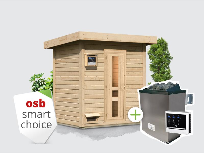 Osb smart choice Saunahaus Hella 1 38 mm - inkl. 9 kW Ofen ext. Steuerung - inkl. Dacheindeckung un