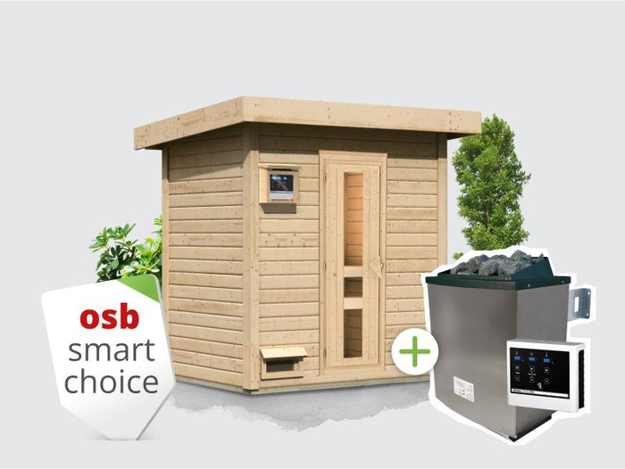 Osb smart choice Saunahaus Hella 1 38 mm - inkl. 9 kW Ofen ext. Steuerung - inkl. Dacheindeckung un