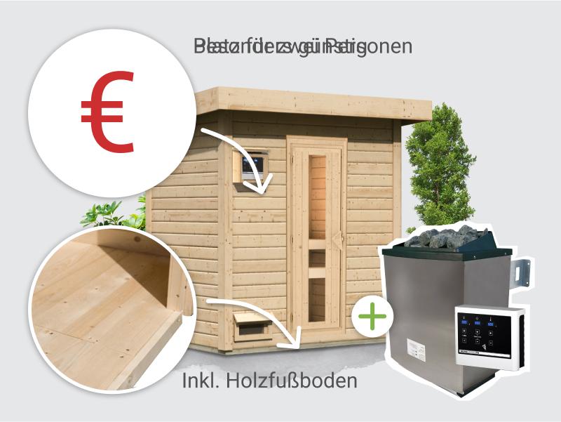 Osb smart choice Saunahaus Hella 1 38 mm - inkl. 9 kW Ofen ext. Steuerung - inkl. Dacheindeckung un