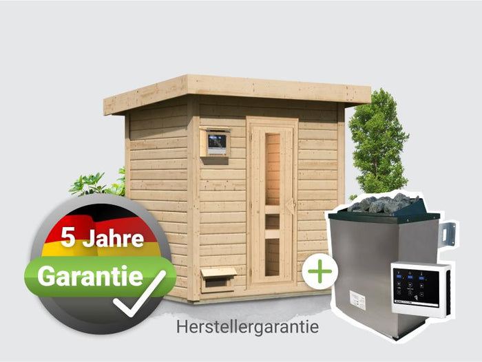 Osb smart choice Saunahaus Hella 1 38 mm - inkl. 9 kW Ofen ext. Steuerung - inkl. Dacheindeckung un