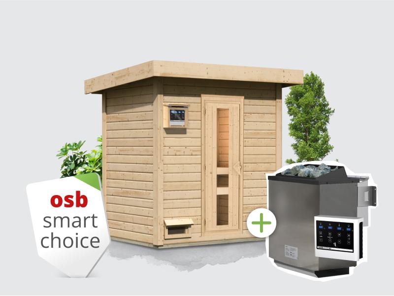 Osb smart choice Saunahaus Hella 1 38 mm - inkl. 9 kW Bioofen ext. Steuerung - inkl. Dacheindeckung