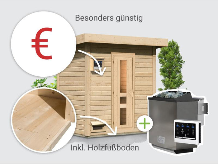 Osb smart choice Saunahaus Hella 1 38 mm - inkl. 9 kW Bioofen ext. Steuerung - inkl. Dacheindeckung