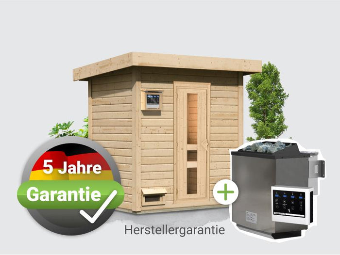 Osb smart choice Saunahaus Hella 1 38 mm - inkl. 9 kW Bioofen ext. Steuerung - inkl. Dacheindeckung