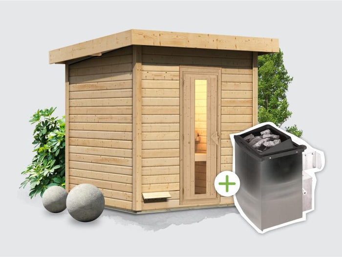 Osb smart choice Saunahaus Hella 2 38 mm - inkl. 9 kW Ofen integr. Steuerung - mit Dacheindeckung u