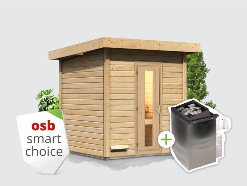 Osb smart choice Saunahaus Hella 2 38 mm - inkl. 9 kW Ofen integr. Steuerung - mit Dacheindeckung u