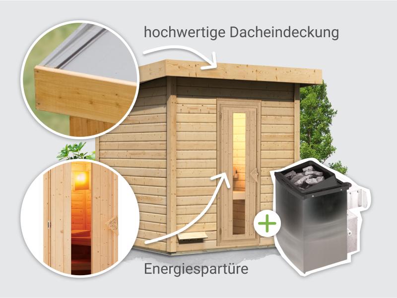 Osb smart choice Saunahaus Hella 2 38 mm - inkl. 9 kW Ofen integr. Steuerung - mit Dacheindeckung u