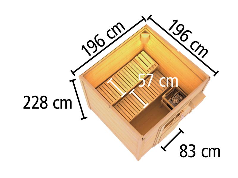Osb smart choice Saunahaus Hella 2 38 mm - inkl. 9 kW Ofen integr. Steuerung - mit Dacheindeckung u