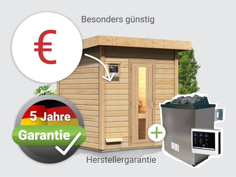 Osb smart choice Saunahaus Hella 2 38 mm - inkl. 9 kW Ofen ext. Steuerung - mit Dacheindeckung und