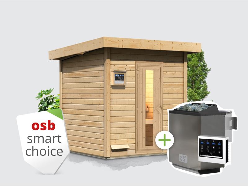 Osb smart choice Saunahaus Hella 2 38 mm - inkl. 9 kW Bioofen ext. Steuerung - mit Dacheindeckung u