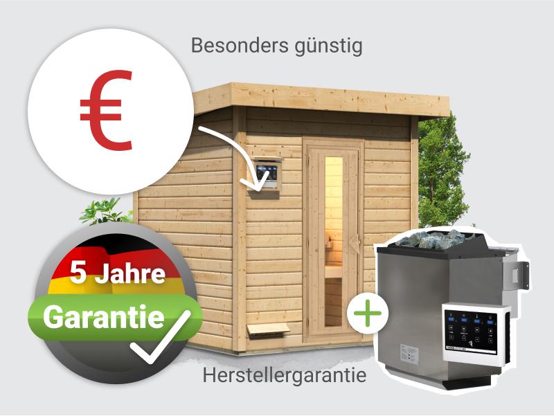 Osb smart choice Saunahaus Hella 2 38 mm - inkl. 9 kW Bioofen ext. Steuerung - mit Dacheindeckung u