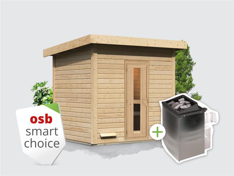 Osb smart choice Saunahaus Hella 3  38 mm - inkl. 9 kW Ofen integr. Steuerung - inkl. Dacheindeckung