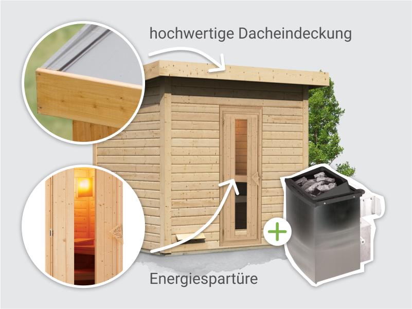 Osb smart choice Saunahaus Hella 3  38 mm - inkl. 9 kW Ofen integr. Steuerung - inkl. Dacheindeckung