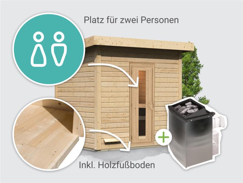 Osb smart choice Saunahaus Hella 3  38 mm - inkl. 9 kW Ofen integr. Steuerung - inkl. Dacheindeckung