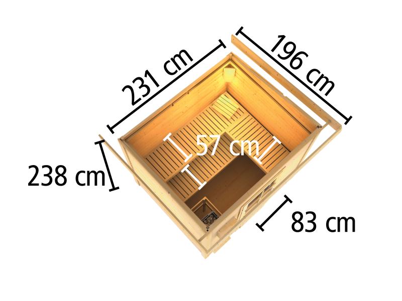 Osb smart choice Saunahaus Hella 3  38 mm - inkl. 9 kW Ofen integr. Steuerung - inkl. Dacheindeckung