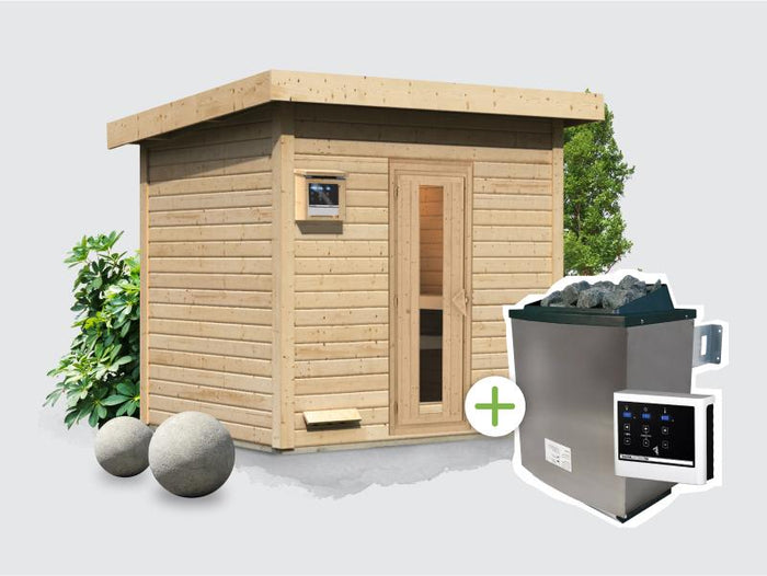 Osb smart choice Saunahaus Hella 3 38 mm - inkl. 9 kW Ofen ext. Steuerung - inkl. Dacheindeckung un