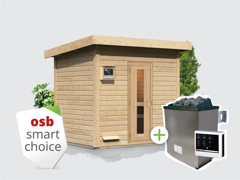 Osb smart choice Saunahaus Hella 3 38 mm - inkl. 9 kW Ofen ext. Steuerung - inkl. Dacheindeckung un