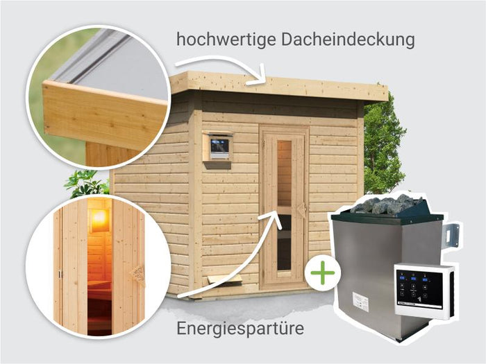 Osb smart choice Saunahaus Hella 3 38 mm - inkl. 9 kW Ofen ext. Steuerung - inkl. Dacheindeckung un