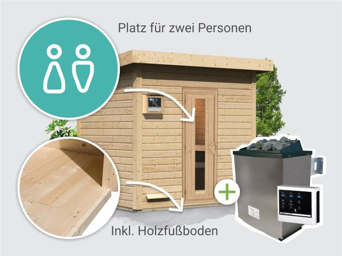 Osb smart choice Saunahaus Hella 3 38 mm - inkl. 9 kW Ofen ext. Steuerung - inkl. Dacheindeckung un