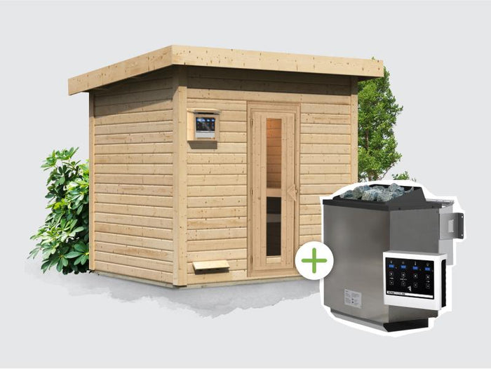 Osb smart choice Saunahaus Hella 3 38 mm - inkl. 9 kW Bioofen ext. Steuerung - inkl. Dacheindeckung