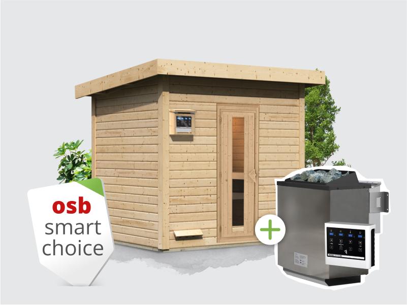 Osb smart choice Saunahaus Hella 3 38 mm - inkl. 9 kW Bioofen ext. Steuerung - inkl. Dacheindeckung