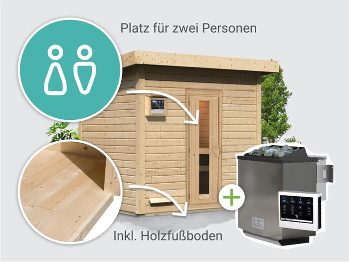 Osb smart choice Saunahaus Hella 3 38 mm - inkl. 9 kW Bioofen ext. Steuerung - inkl. Dacheindeckung