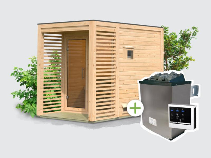 Osb smart choice Saunahaus Patio 1, 38 mm naturbelassen -inkl. 9 kW Ofen ext. Steuerung- inkl. Dache