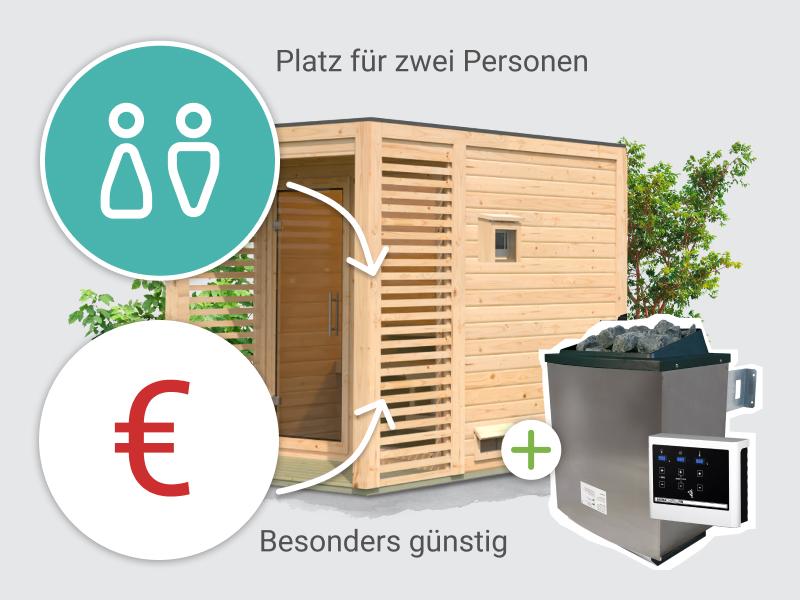 Osb smart choice Saunahaus Patio 1, 38 mm naturbelassen -inkl. 9 kW Ofen ext. Steuerung- inkl. Dache