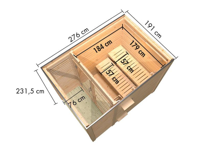 Osb smart choice Saunahaus Patio 1, 38 mm naturbelassen -inkl. 9 kW Bioofen ext. Steuerung- inkl. Da