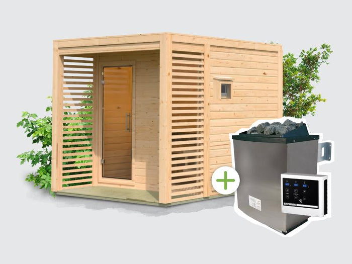 Osb smart choice Saunahaus Patio 2, 38 mm naturbelassen -inkl. 9 kW Ofen ext. Steuerung-, inkl. Dach