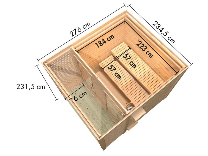 Osb smart choice Saunahaus Patio 2, 38 mm naturbelassen -inkl. 9 kW Ofen ext. Steuerung-, inkl. Dach