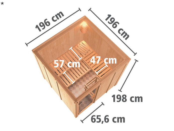 Rodin - Karibu Sauna inkl. 9-kW-Bioofen - ohne Dachkranz -