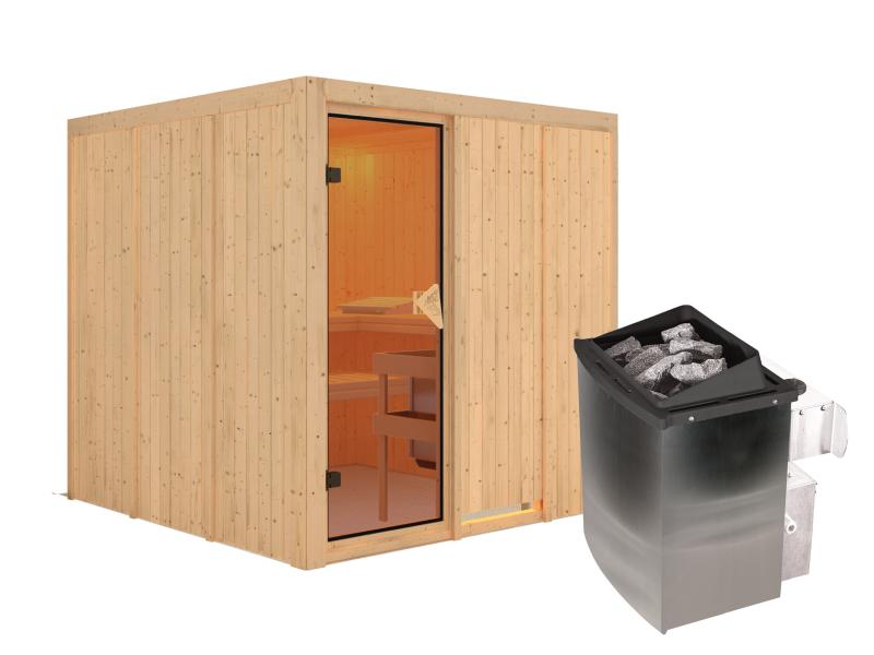 Rodin - Karibu Sauna inkl. 9-kW-Ofen - ohne Dachkranz -