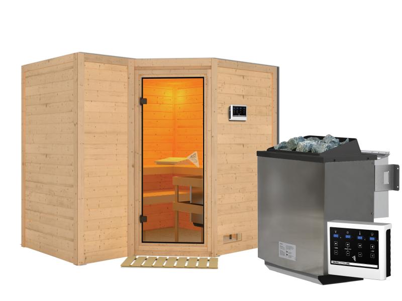 Sahib 2 - Karibu Sauna inkl. 9-kW-Bioofen - ohne Dachkranz -