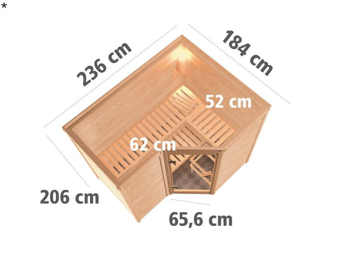 Sahib 2 - Karibu Sauna inkl. 9-kW-Ofen - ohne Dachkranz -