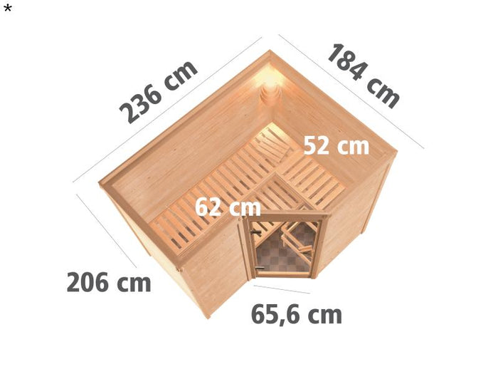 Sahib 2 - Karibu Sauna inkl. 9-kW-Ofen - ohne Dachkranz -
