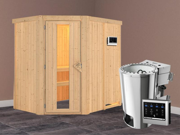 Saja - Karibu Sauna Plug & Play 3,6 kW Bio Ofen, ext. Steuerung - ohne Dachkranz - Energiespartür