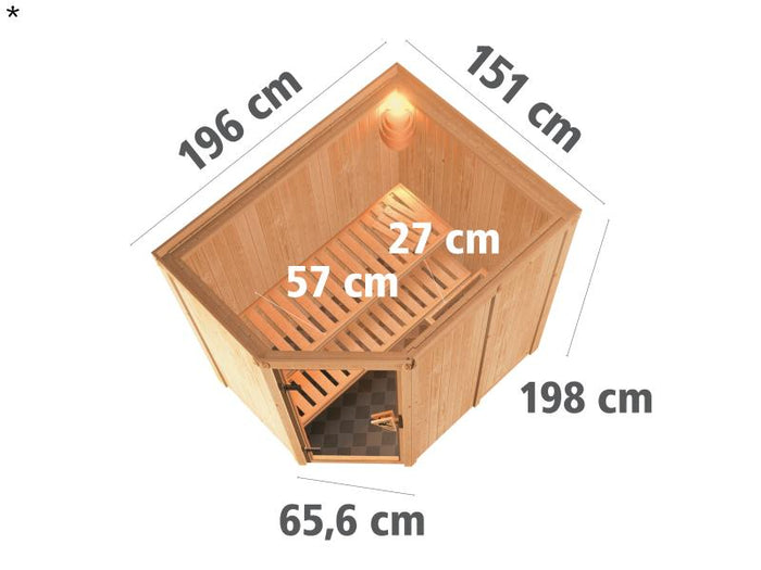 Saja - Karibu Sauna Plug & Play 3,6 kW Bio Ofen, ext. Steuerung - ohne Dachkranz - Energiespartür