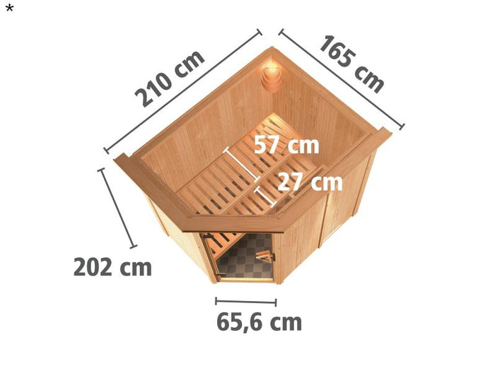 Saja - Karibu Sauna Plug & Play 3,6 kW Bio Ofen, ext. Steuerung - mit Dachkranz - Klarglas Ganzglast