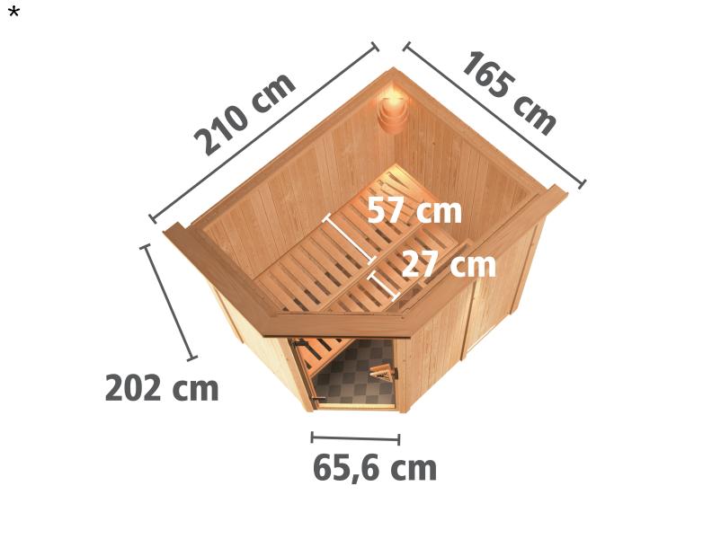 Saja - Karibu Sauna Plug & Play inkl. 3,6 kW-Ofen - mit Dachkranz -