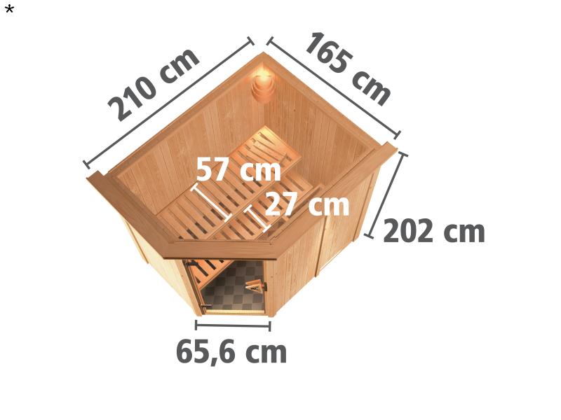 Saja - Karibu Sauna Plug & Play ohne Ofen - mit Dachkranz -