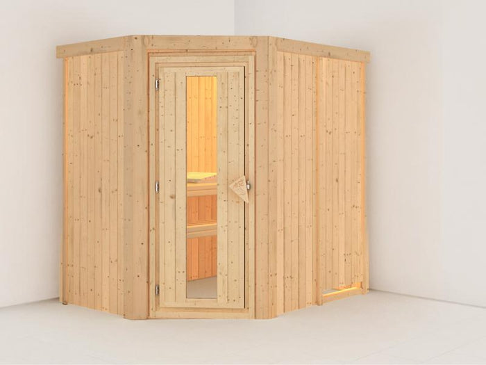 Saja - Karibu Sauna Plug & Play ohne Ofen - ohne Dachkranz - Energiespartür