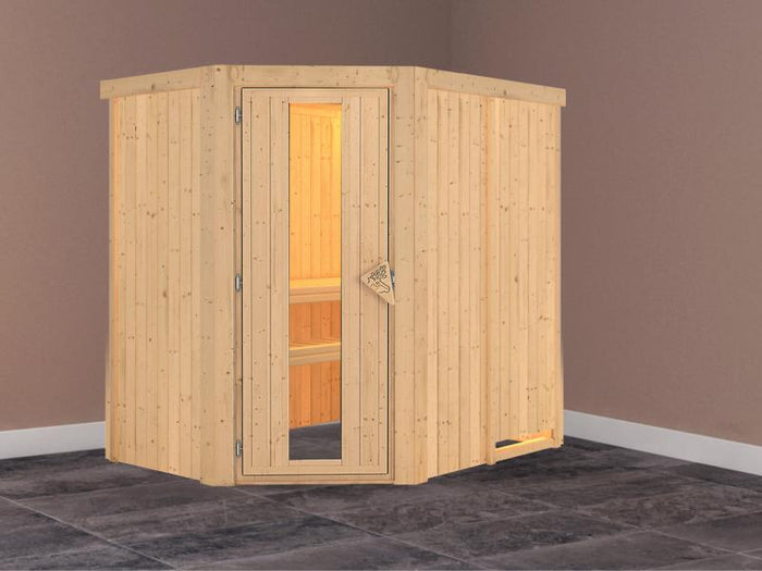 Saja - Karibu Sauna Plug & Play ohne Ofen - ohne Dachkranz - Energiespartür