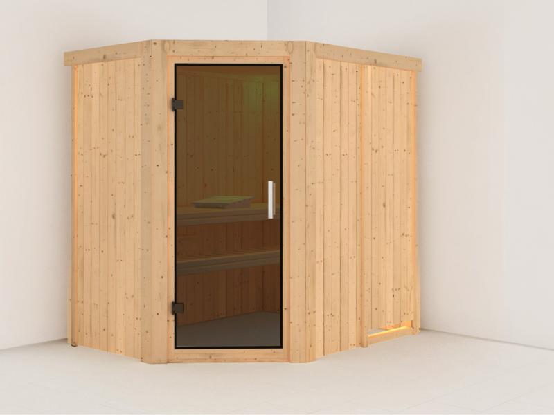 Saja - Karibu Sauna Plug & Play ohne Ofen - ohne Dachkranz - Moderne Saunatür