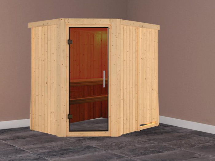 Saja - Karibu Sauna Plug & Play ohne Ofen - ohne Dachkranz - Moderne Saunatür