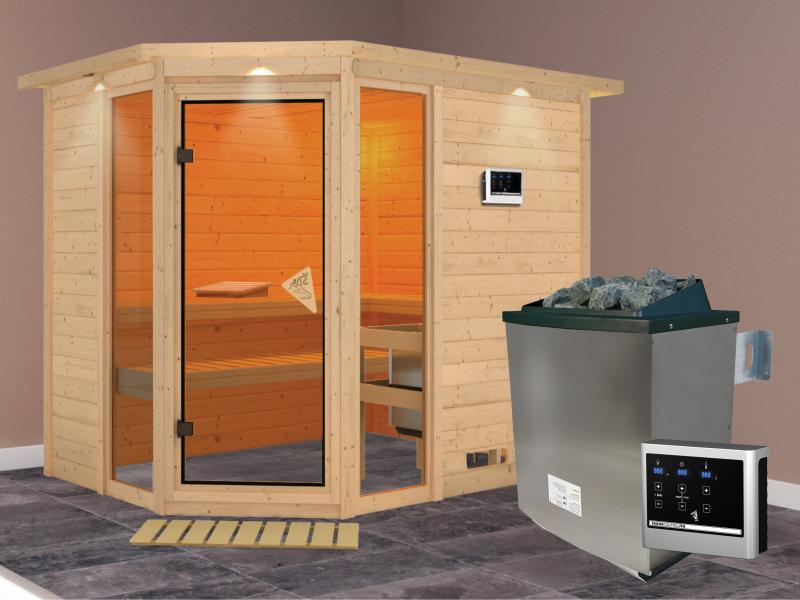 Sinai 3 - Karibu Sauna inkl. 9-kW-Ofen - mit Dachkranz -