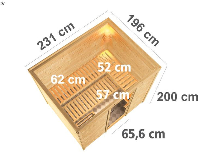 Sonara - Karibu Sauna inkl. 9-kW-Bioofen - ohne Dachkranz -