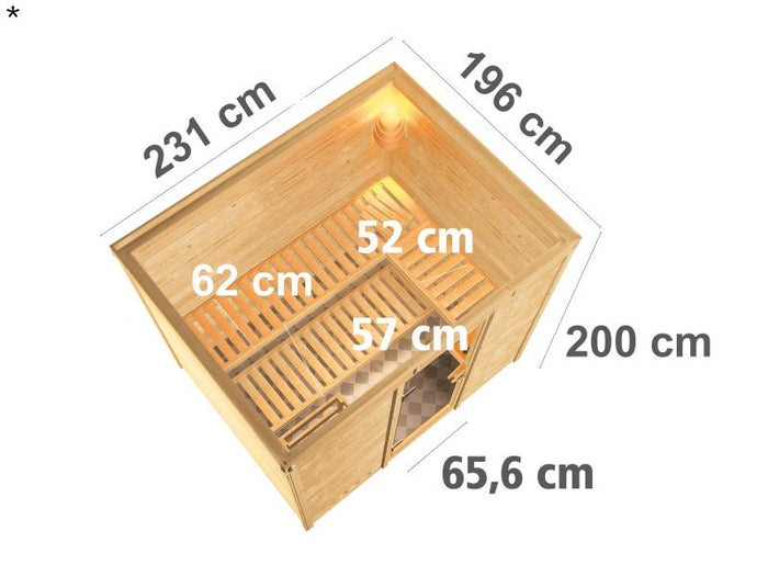 Sonara - Karibu Sauna inkl. 9-kW-Ofen - ohne Dachkranz -